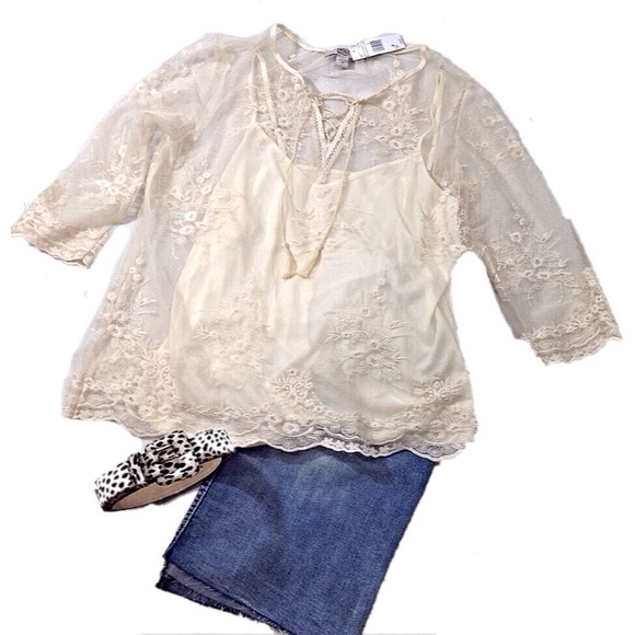 Vintage America Tops - Vintage America-Boho Lace Blouse-Large-NWT